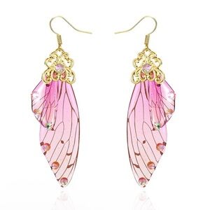 Pink and Gold Wing Earrings